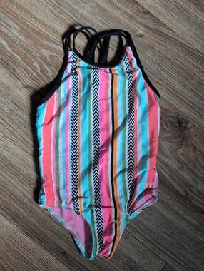 TYR Kids One-Piece Swim Suit - Pink, Teal, Orange, Sz 4-5T